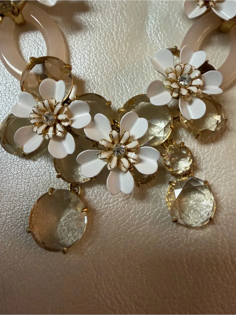 J. Crew White and Gold Floral Ribbon Necklace